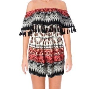 Aztec Print Off the Shoulder AQUA Romper